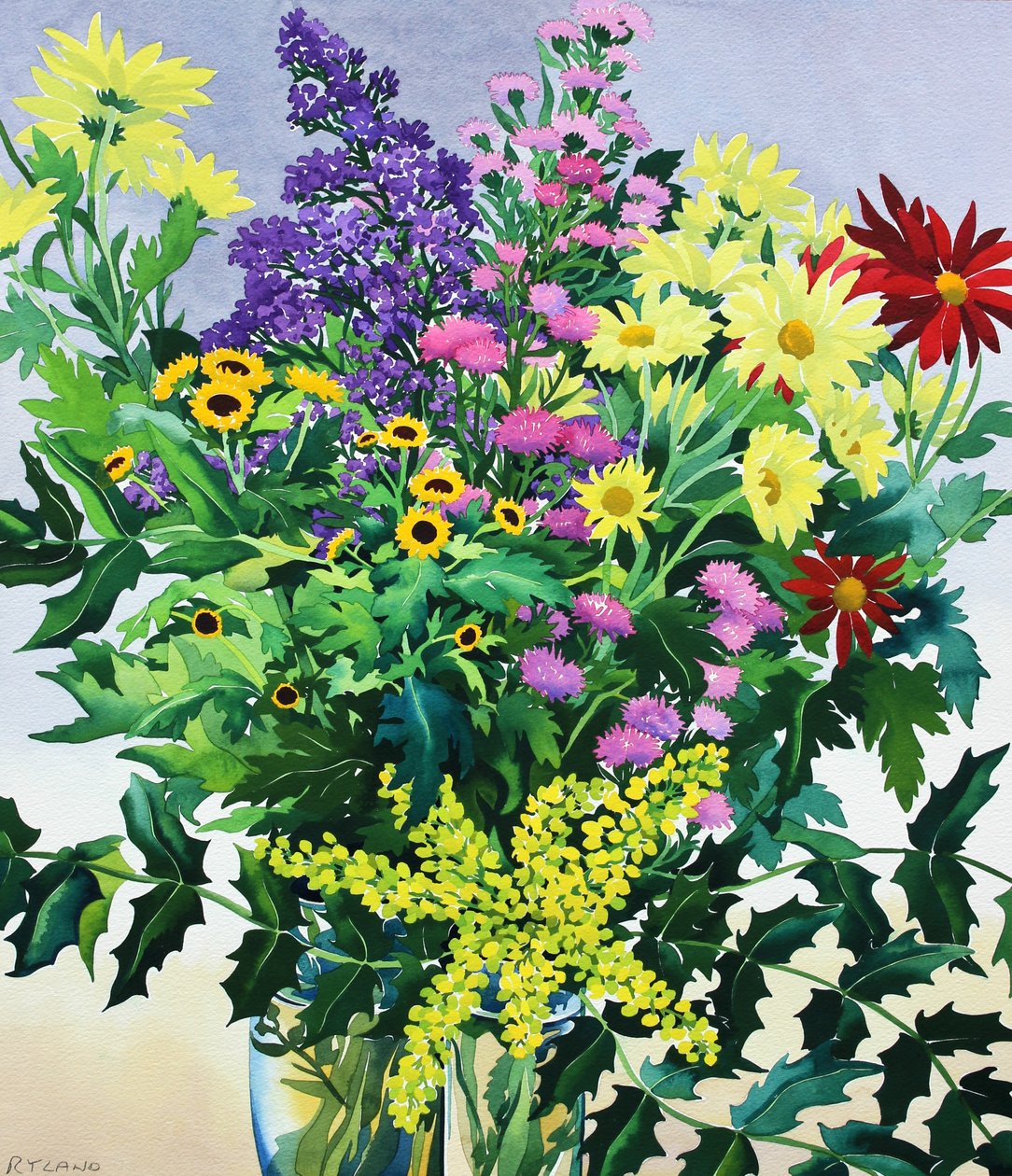 Vinterblommor och löv (akvarell på papper) av Christopher Ryland