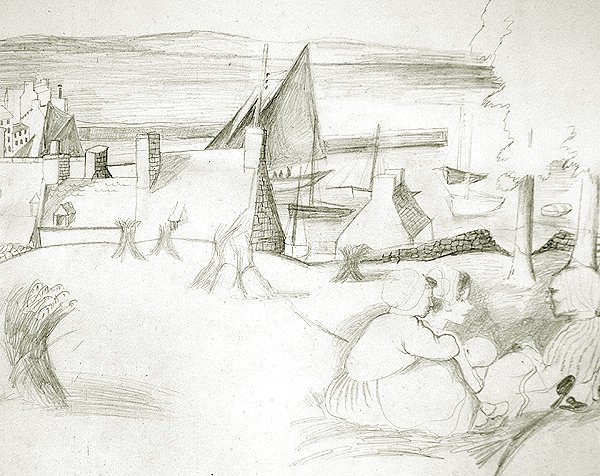 Breton Fishing Village, ca 1929-30 (penna på papper) av Christopher Wood