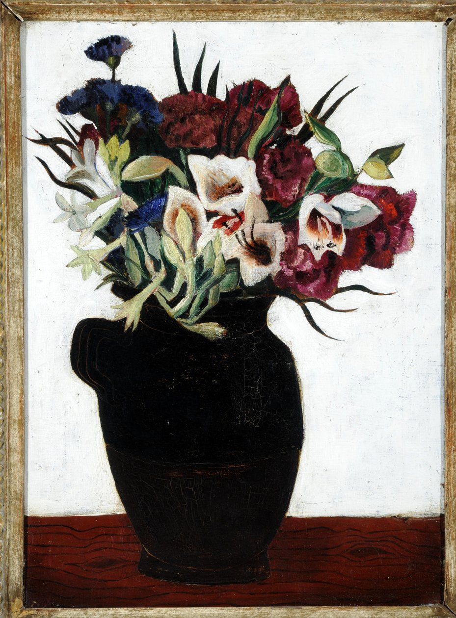 Blommor i en svart kanna (olja på duk) av Christopher Wood