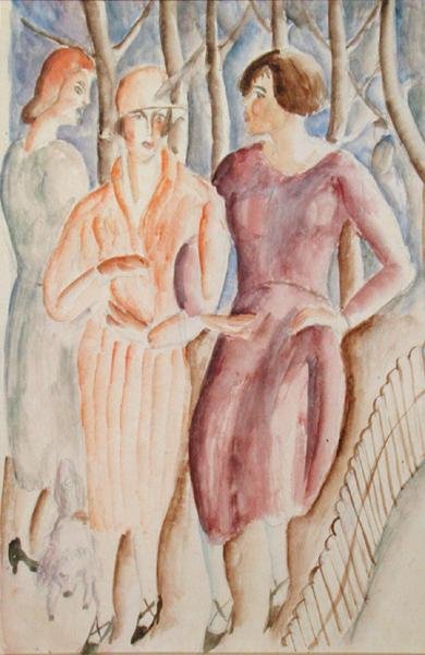 Franska flickor, ca 1926 (akvarell över penna på papper) av Christopher Wood