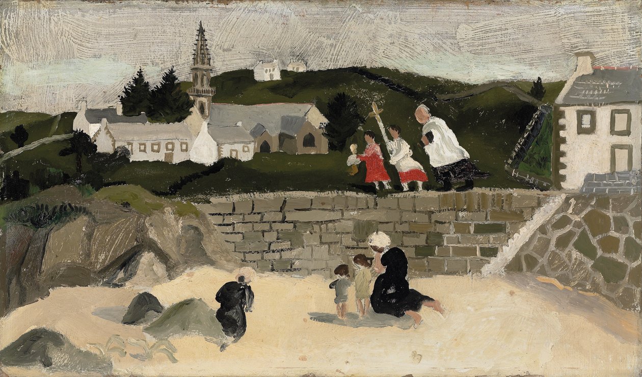 Sakramentet, Ploaré, Bretagne (olja ombord) av Christopher Wood