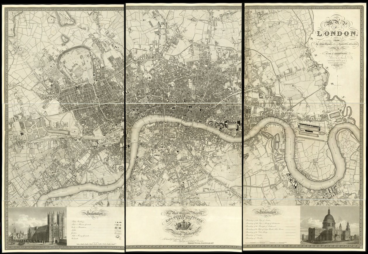 Karta över London, från en faktisk undersökning som gjordes under åren 1824 av Christopher and John (fl.1821 40) Greenwood