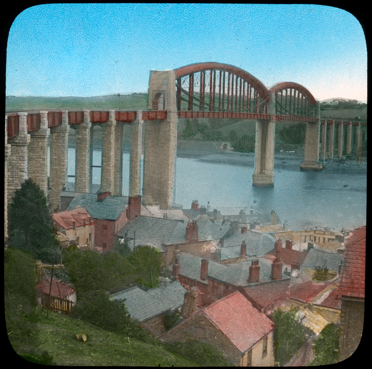 Royal Albert Bridge, Saltash, Cornwall, sent 1800- eller tidigt 1900-tal av Church Army Lantern Department