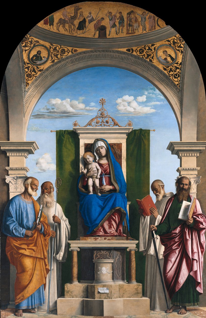 Enronad Madonna med Child och SS Peter, Romualdus, Benedict och Paul av Cima da Conegliano
