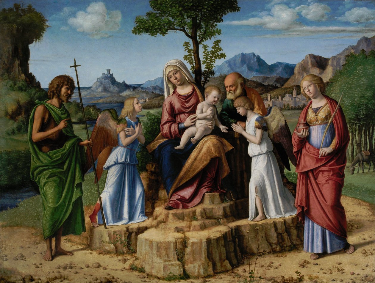 Vila under flygningen till Egypten med Johannes Döparen av Cima da Conegliano
