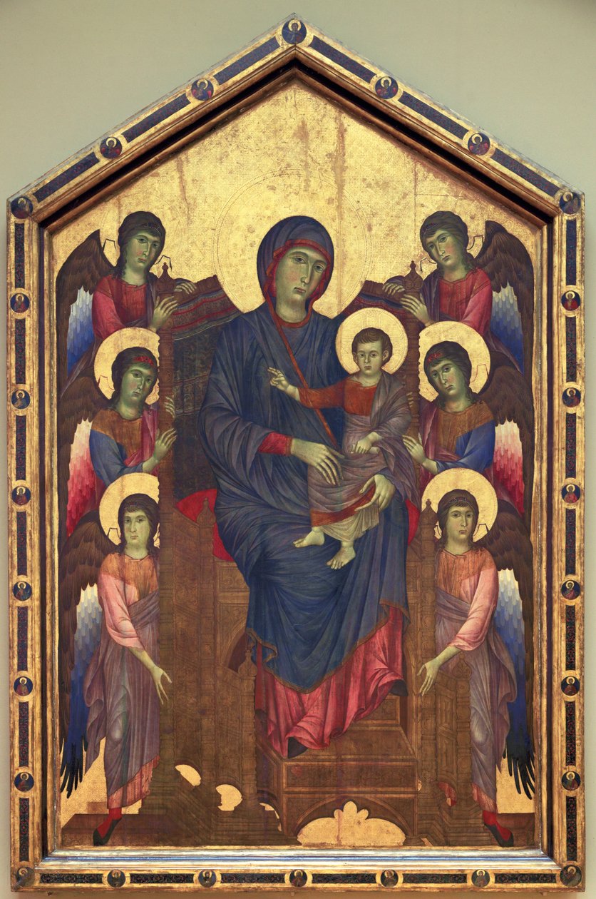 Jungfru Maria med barnet i majestät omgiven av sex ... av Cimabue (c.1240 c.1301)