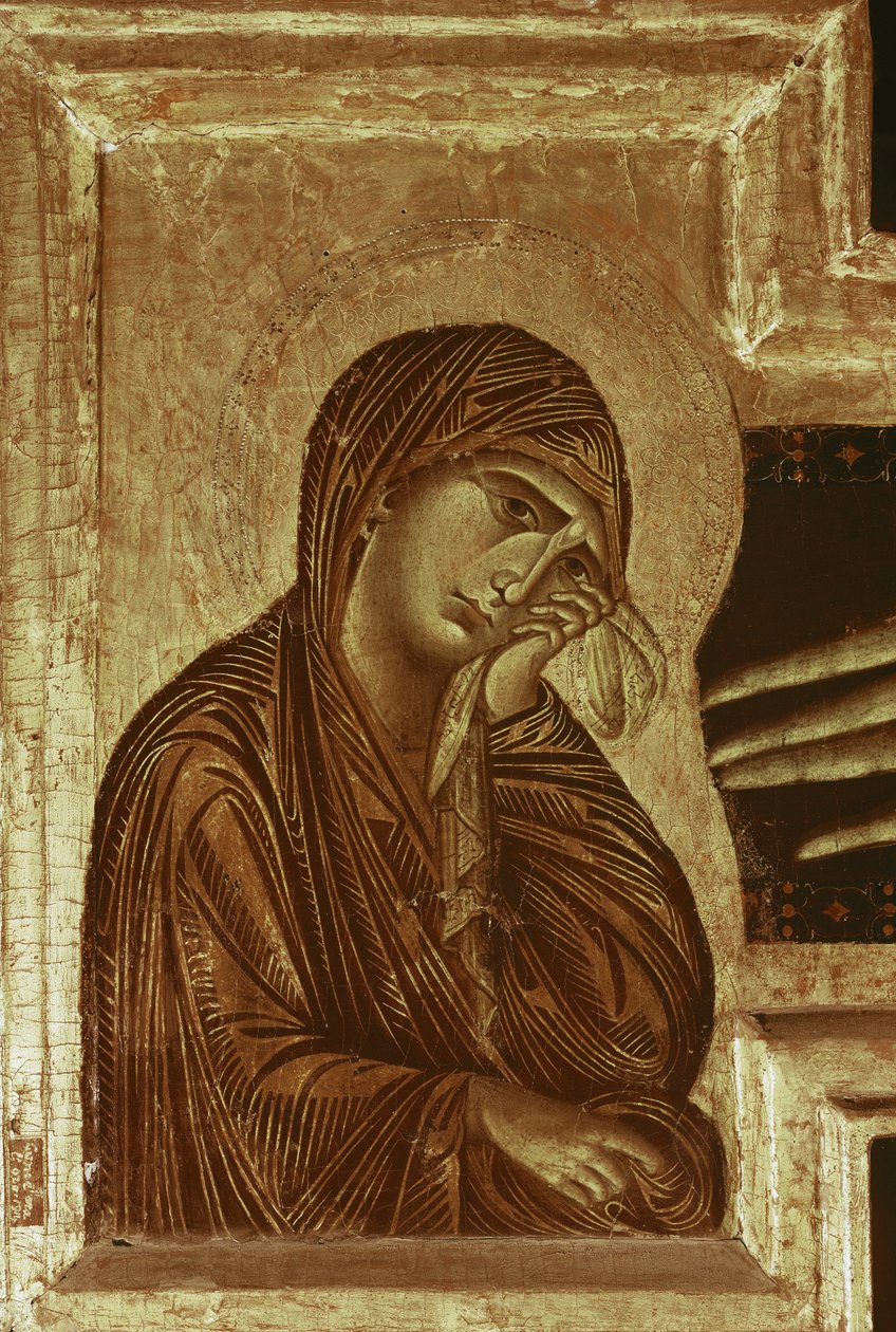 Krucifix: detalj av Jungfrun (tempera på trä av Cimabue