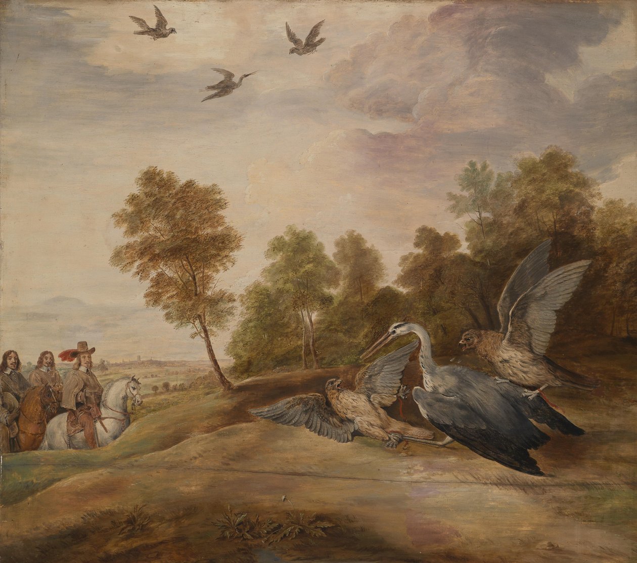 Die Falkenjagd des Statthalters Erzherzog Leopold Wilhelm av Circle of Jacques Louis David