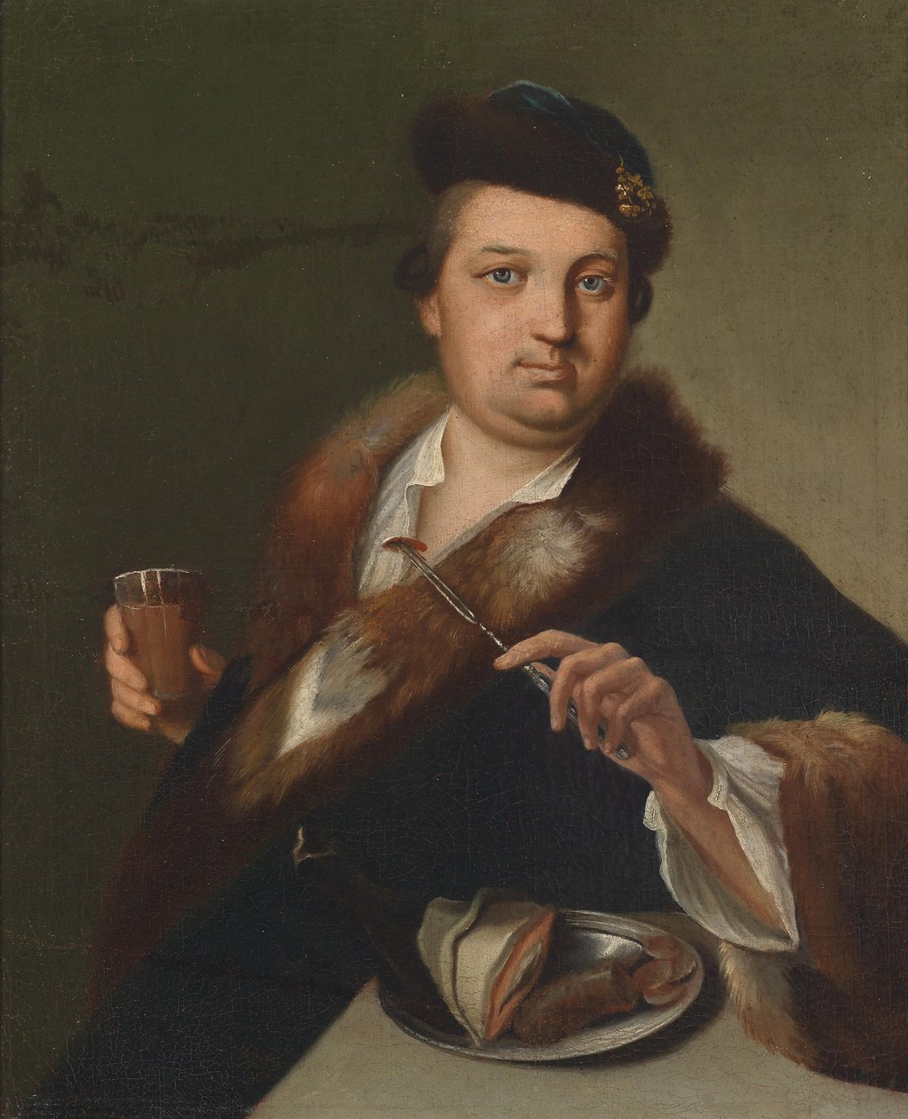 Ein Mann beim Verzehren einer Mahlzeit av Circle of Jan Kupecký