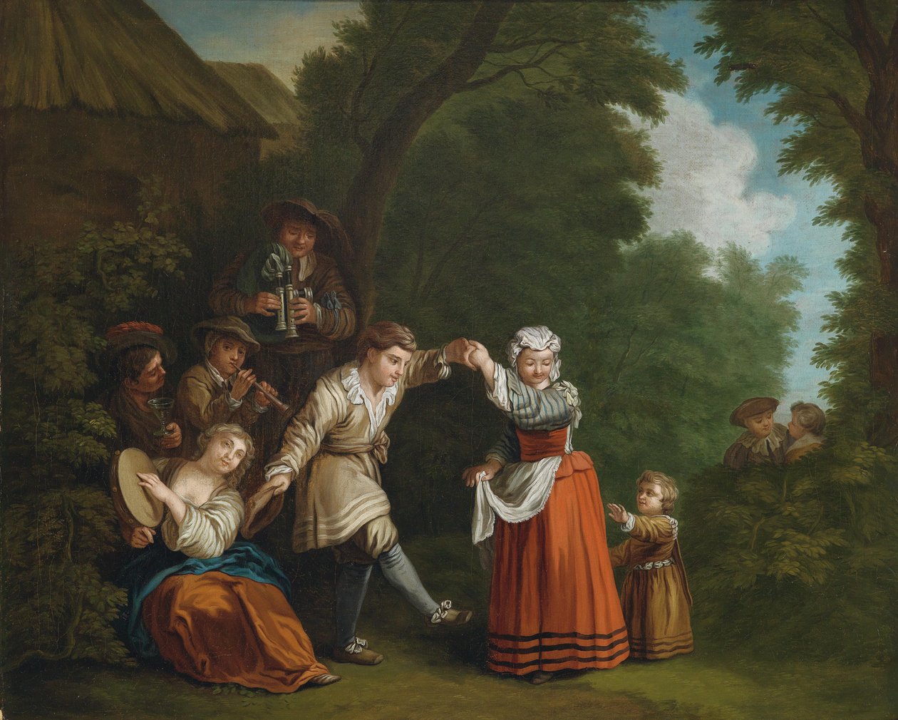 Ein ländlicher Tanz (mit Sackpfeifer) av Circle of Jean Baptiste Le Prince
