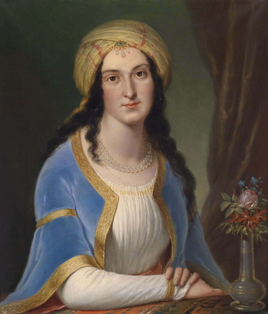 Bildnis einer einen Turban tragenden Dame av Circle of Josef Grassi