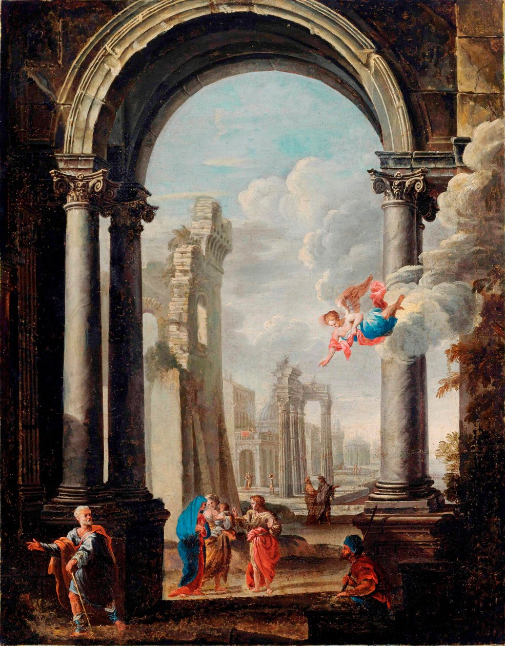 arkitektonisk capriccio med den heliga familjen av Viviano Codazzi