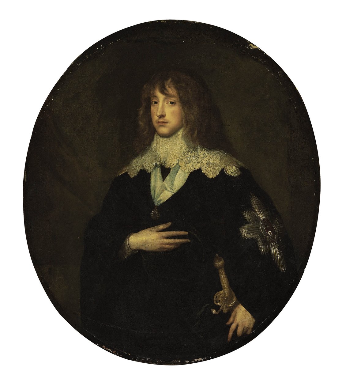 Porträtt av prins Karl Ludvig, kurfurste av Pfalz (1617-1680) som riddare av Strumpebandsorden av Circle of Anthony van Dyck