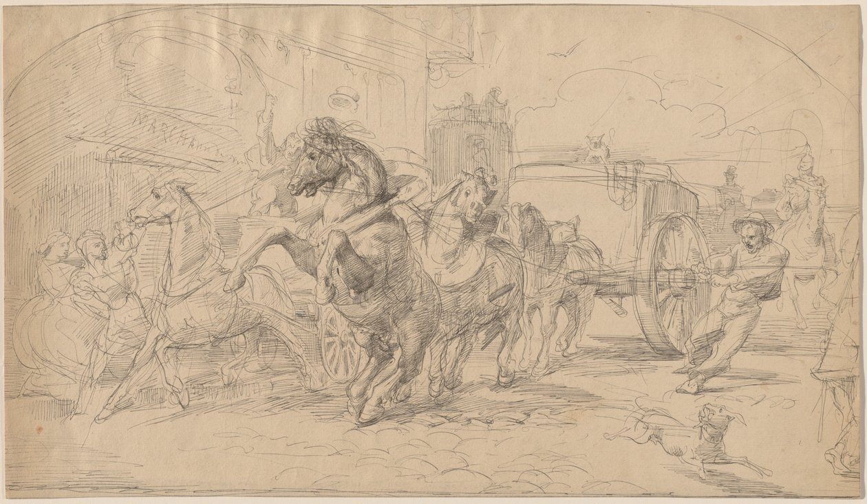 Den flyktiga vagnen av Circle of Eugène Delacroix