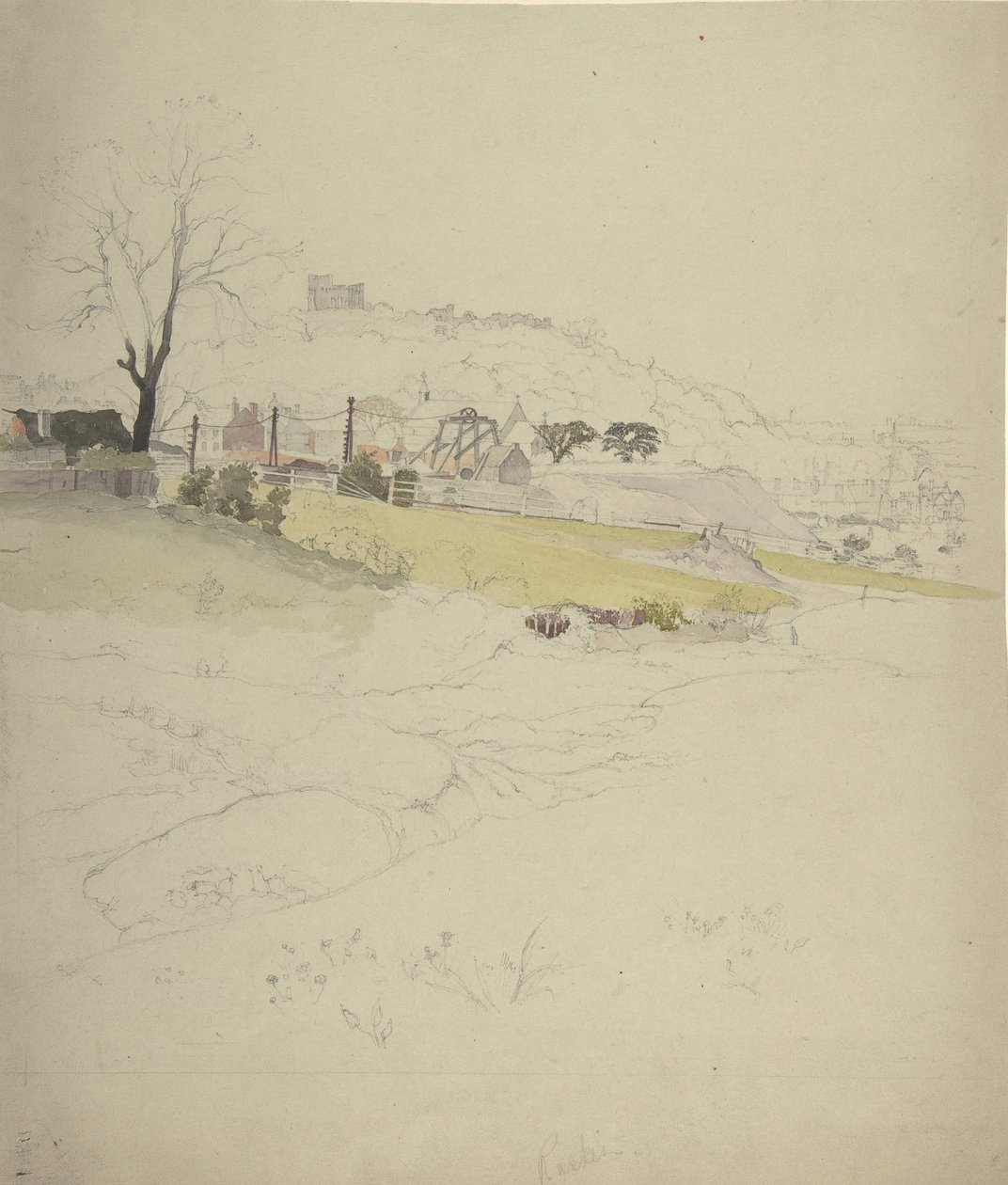 Utsikt över ett stenlager vid kanten av en stad, 1840-49. av Circle of John Ruskin.