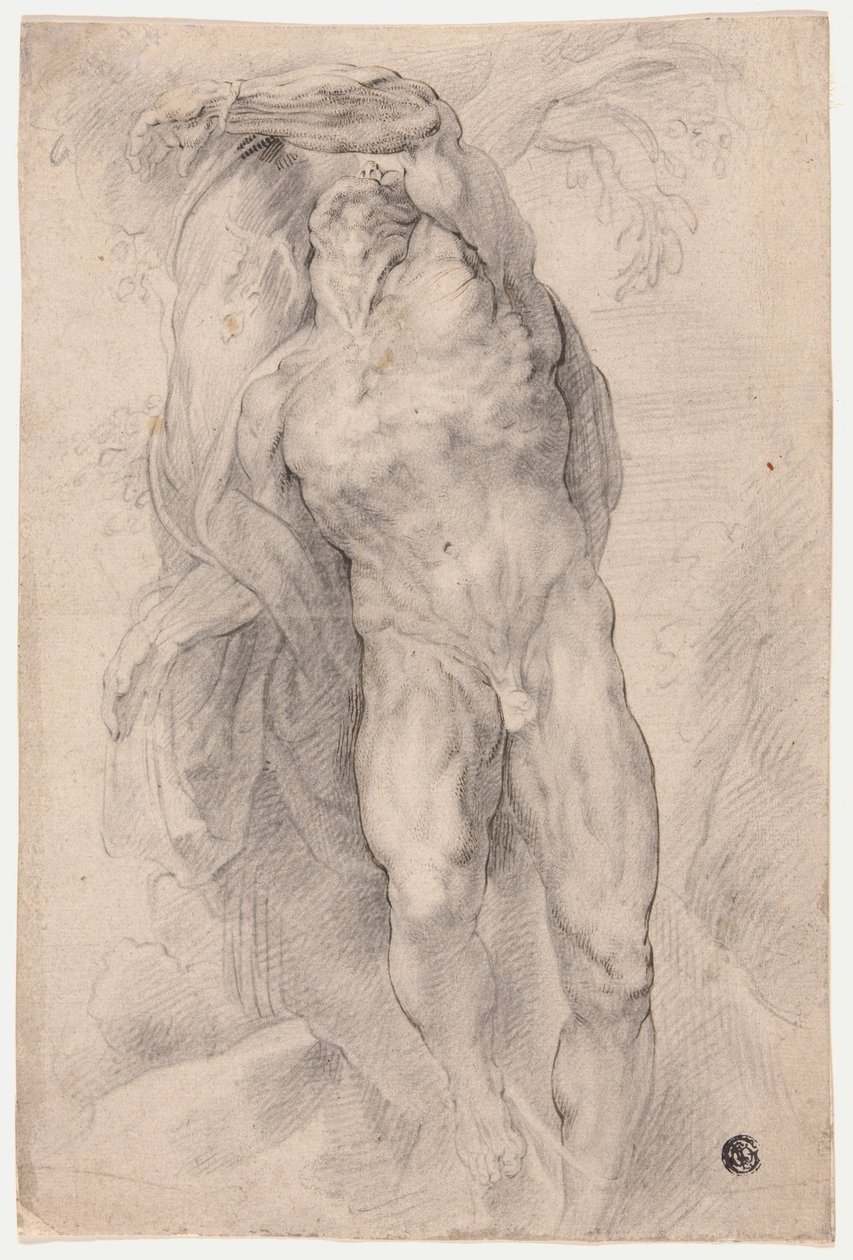 Naken man knuten till träd av Circle of Peter Paul Rubens