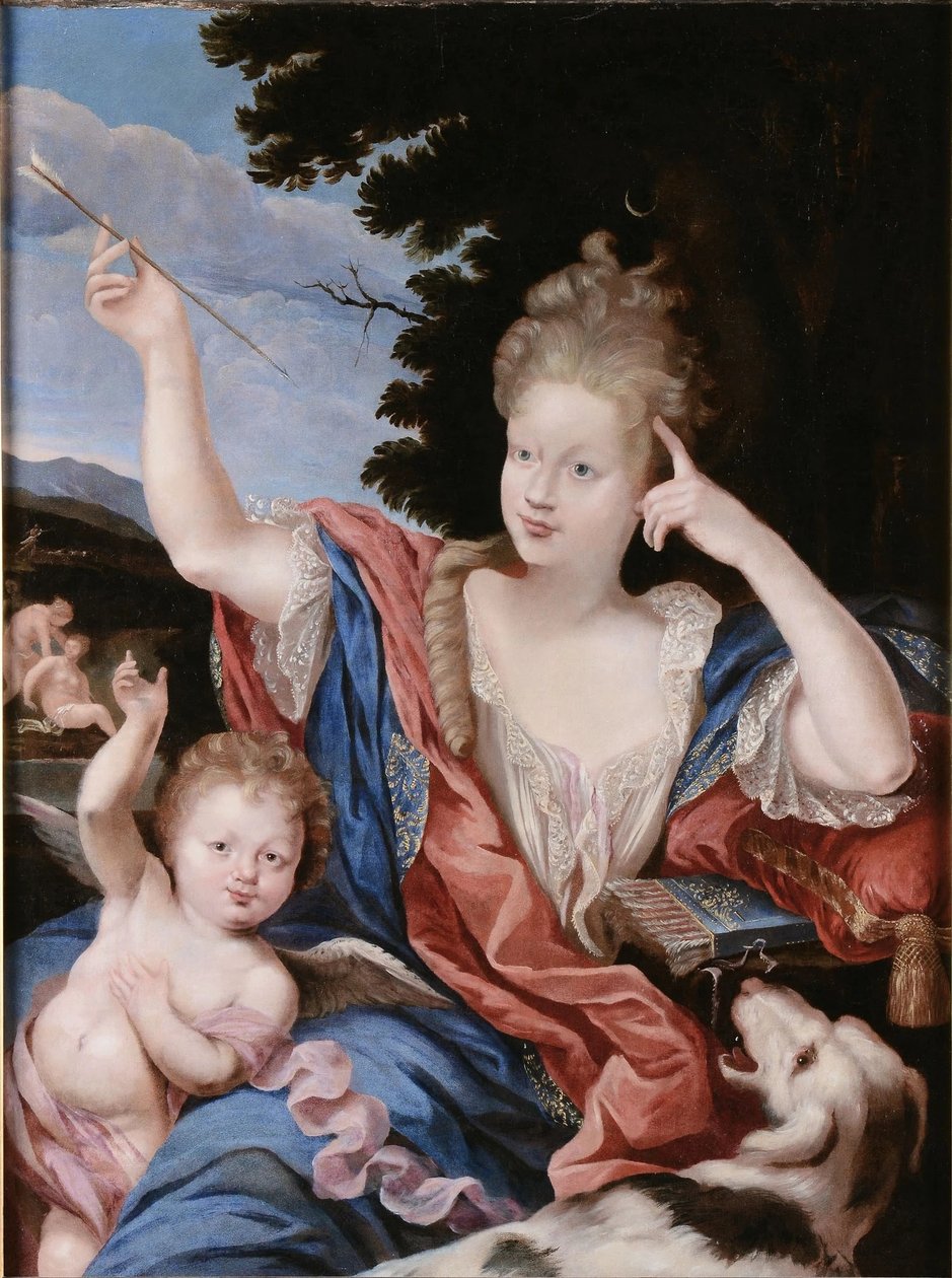 "Porträtt av en kvinna i Dianas dräkt". av Circle of Pierre Mignard I