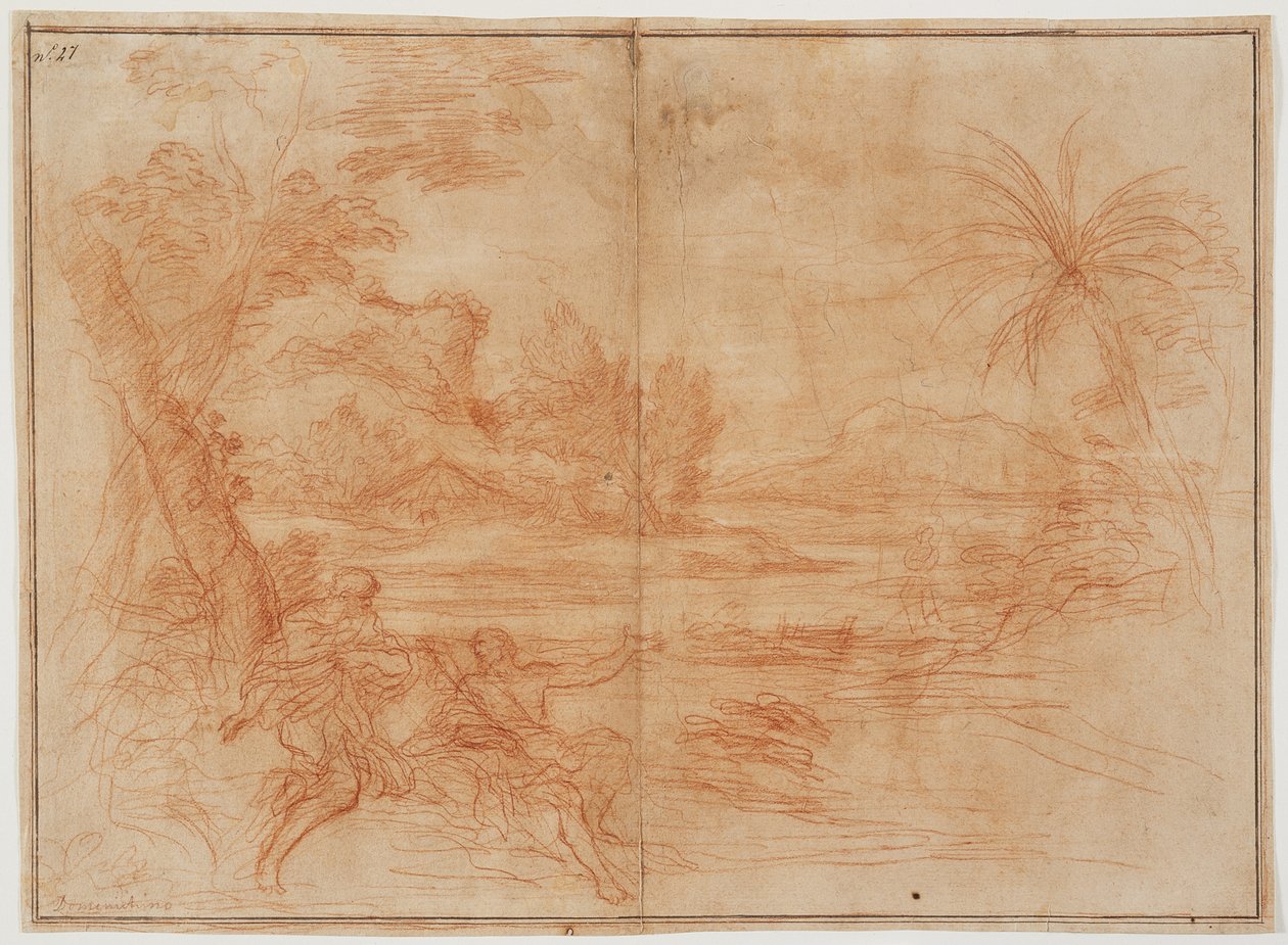 Johannes der Täufer offenbart Christus den Heiligen Petrus und Andreas (recto); Heidnisches Opfer (verso) av Ciro Ferri