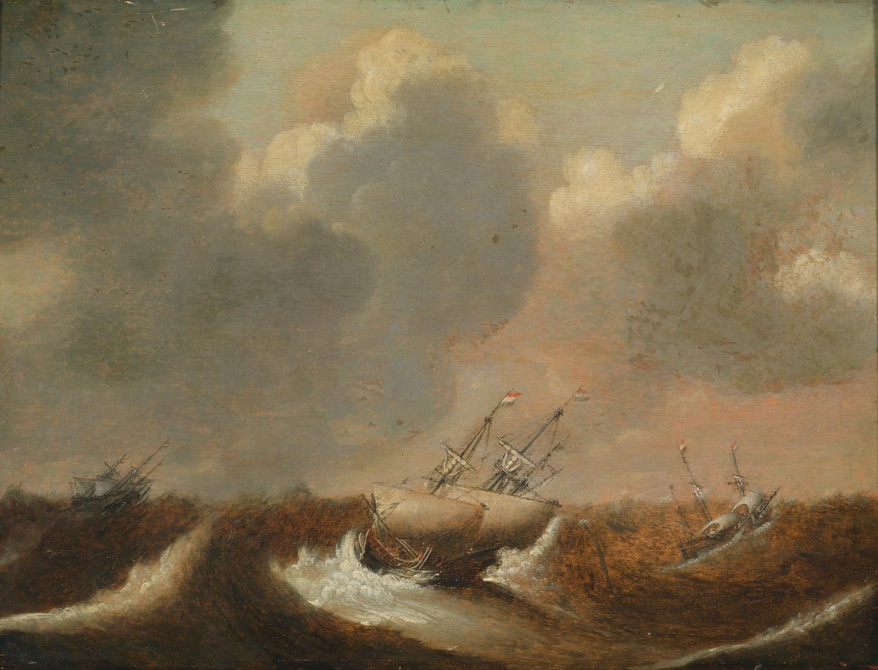 Fartyg i storm på havet av Claes Claesz. Wou
