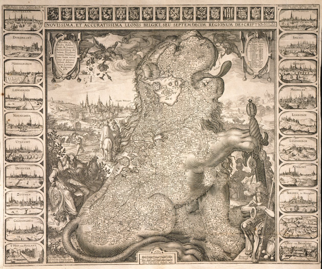 Det belgiska lejonets sjutton regioner, ca 1583 av Claes Jansz Visscher