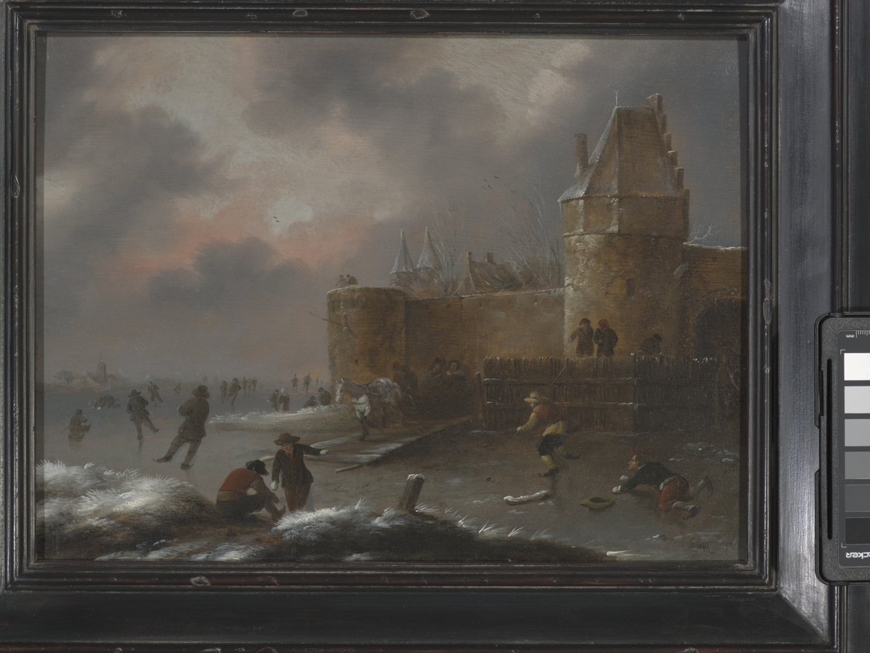 Vinterlandskap med skridskoåkare, ca 1660 (olja på trä) av Claes (1630 76) Molenaer