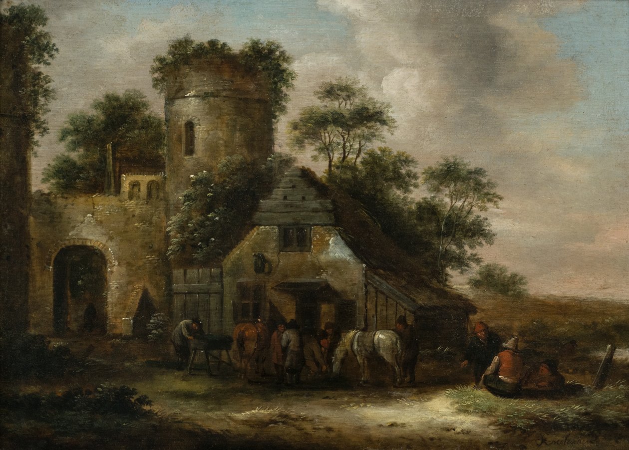Figurer utanför ett värdshus vid stadsmuren på sommaren av Claes (1630 76) Molenaer