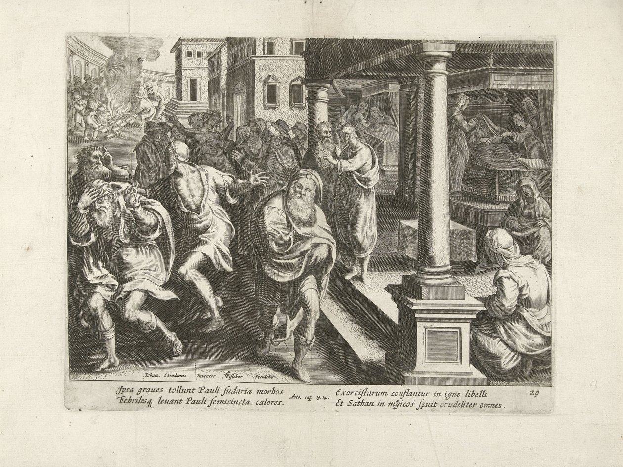 Paulus driver ut demonerna i Efesos Apostlarnas handlingar (serietitel) Acta Apostolorum (serietitel) av Claes Jansz. Visscher (II) (workshop of)
