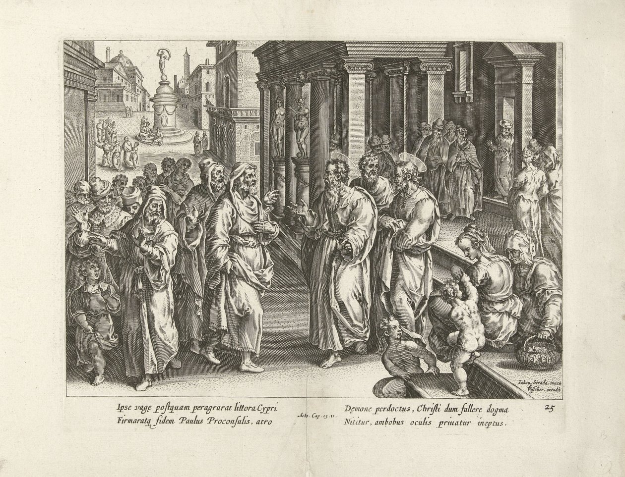 Paulus bråkar med magikern Elymas Apostlarnas handlingar (serietitel) Acta Apostolorum (serietitel) av Claes Jansz. Visscher (II) (workshop of)