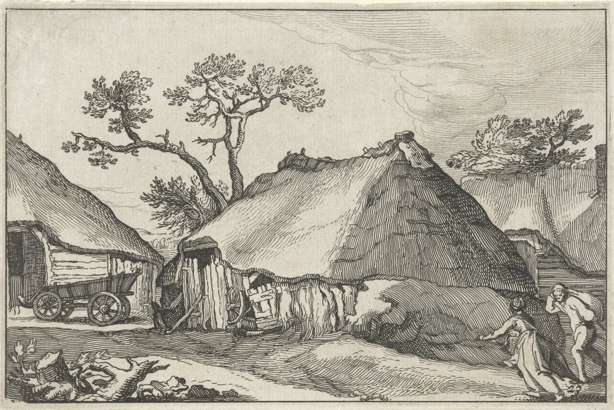 Gård och en vagn på en gård Landskap med gårdar (serietitel) av Claes Jansz. Visscher (II)