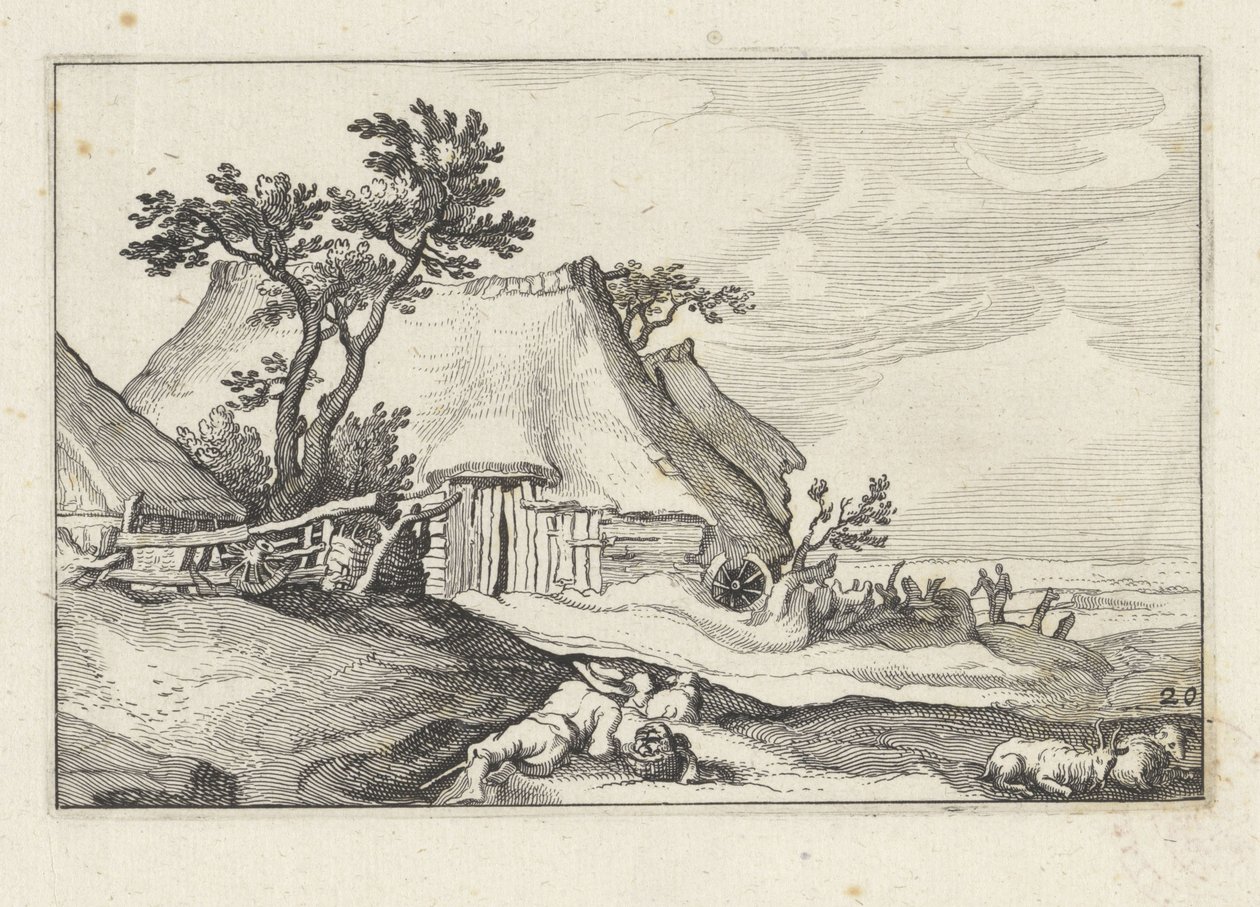 Gård och herde med får och get Landskap med gårdar (serietitel) av Claes Jansz. Visscher (II)