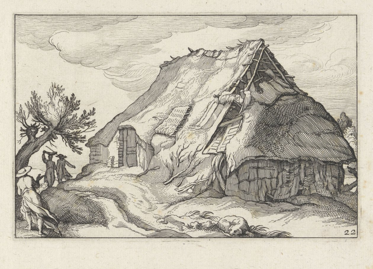 Gård med rasat halmtak Landskap med gårdar (serietitel) av Claes Jansz. Visscher (II)