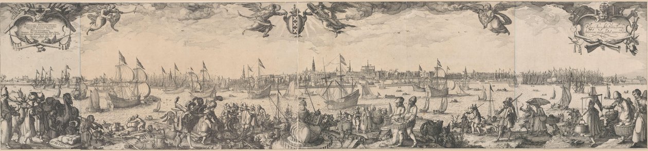 Profil av Amsterdam, sett från IJ, bestående av två delar av Claes Jansz. Visscher (II)