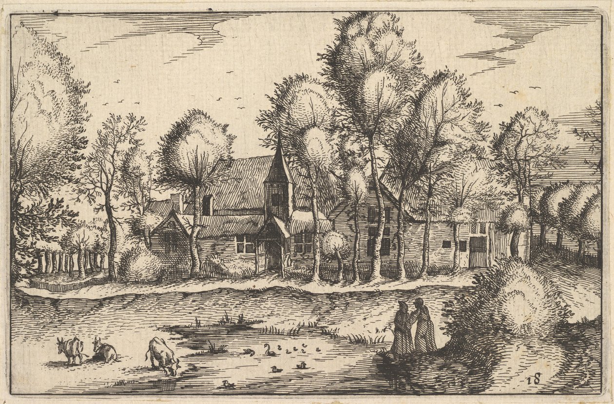 En damm, skylt 18 från regionen och villa i hertigdömet Brabant, ca. 1610 av Claes Jansz Visscher