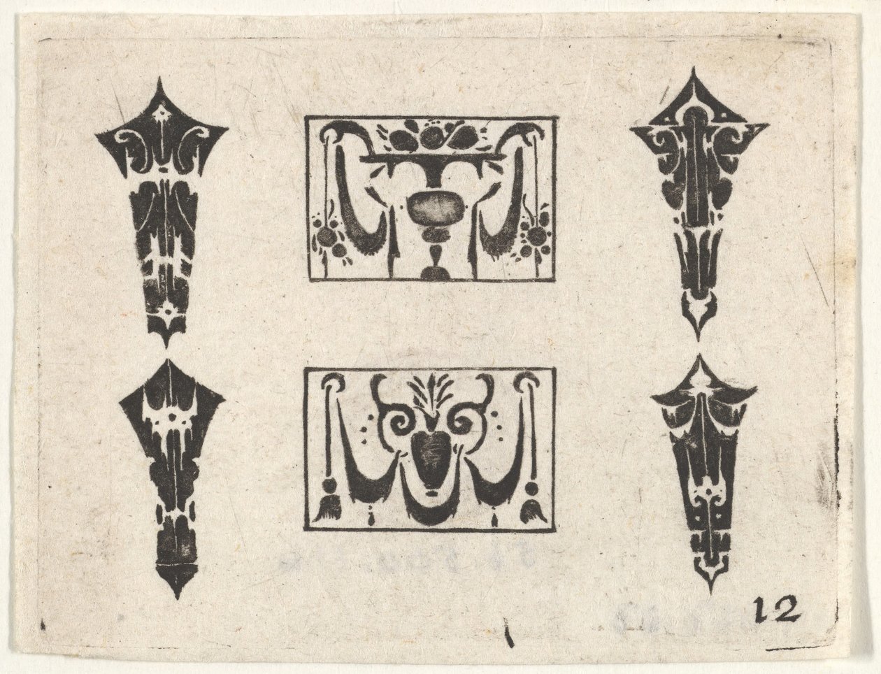 Svarttryck med två horisontella paneler och fyra ramar, ca. 1620. av Claes Jansz Visscher