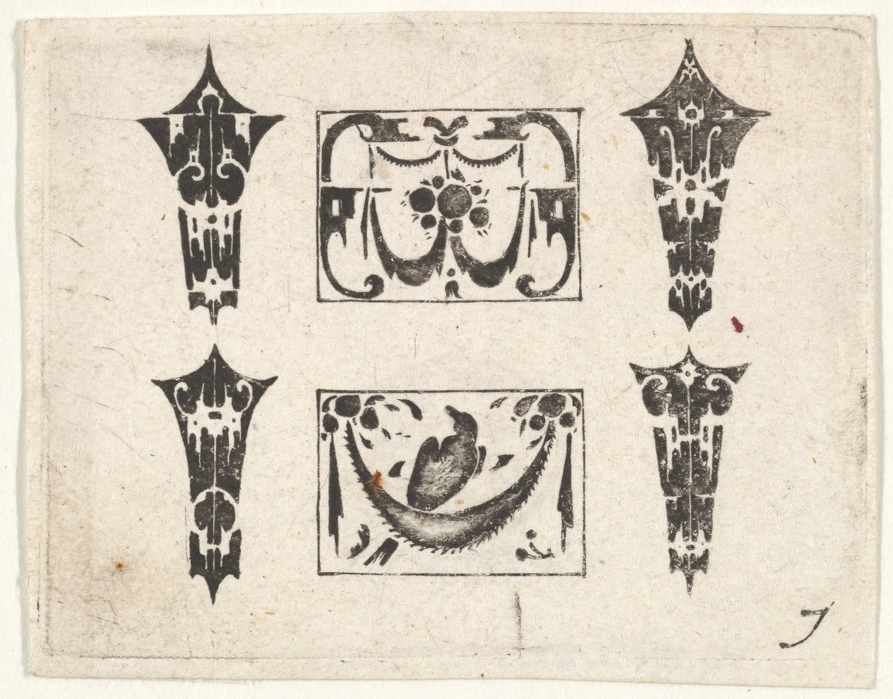 Svarttryck med två horisontella paneler och fyra ramar, ca. 1620. av Claes Jansz Visscher