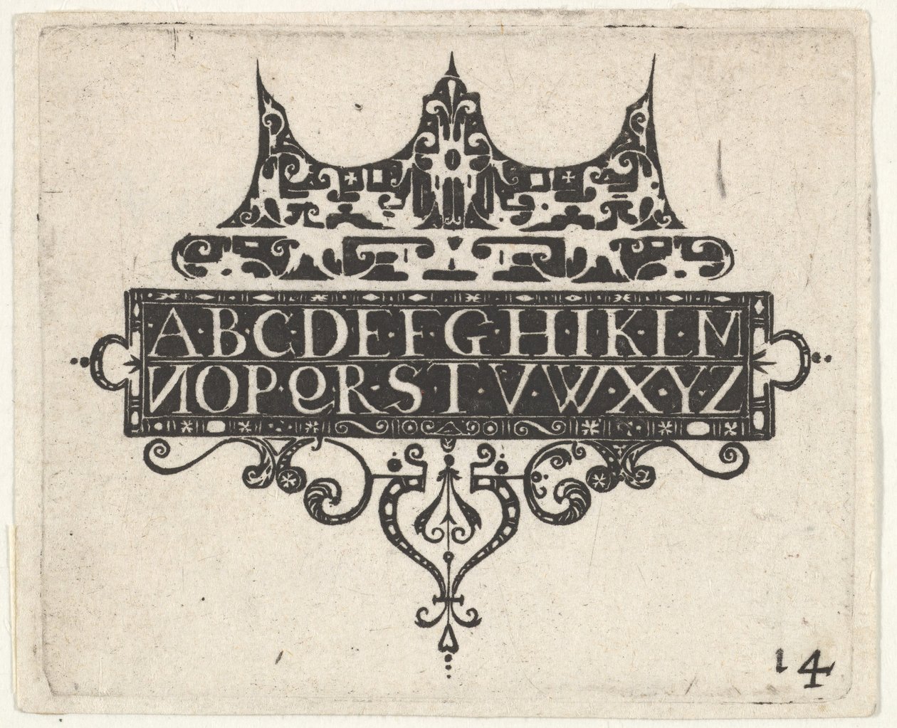 Svarttryck med alfabetet, ca. 1620. av Claes Jansz Visscher