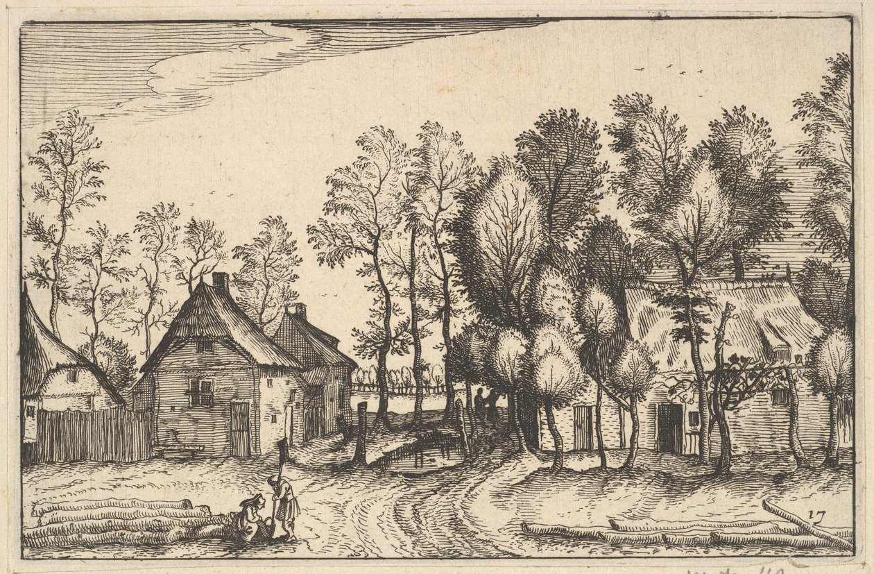 Landskap med huggna träd, skylt 17 från regioner och städer i hertigdömet Brabant..., ca. 1610 av Claes Jansz Visscher