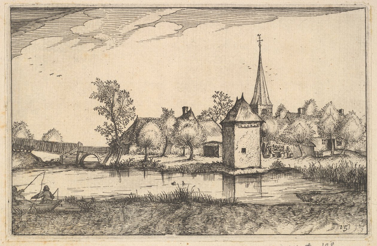 Pond and a Village, tallrik 15 från 1610 av Claes Jansz Visscher
