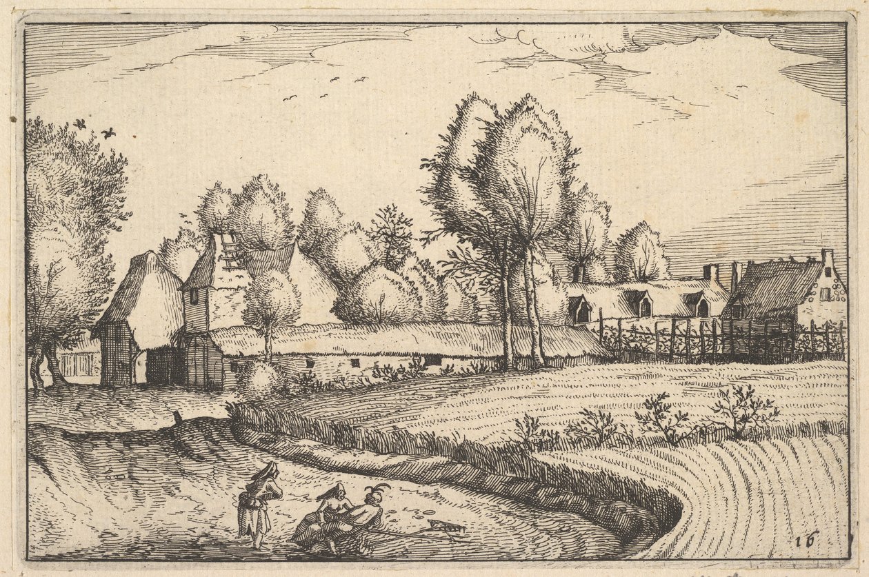 Väg längs ett fält, skylt 16 från Regiunculae et Villae aliquot Ducatus Brabantiae, ca. 1610 av Claes Jansz Visscher