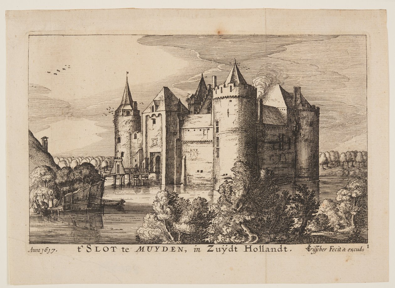 Muidens slott (omvänt), från Fyra slott i Holland och Utrecht av Claes Jansz. Visscher