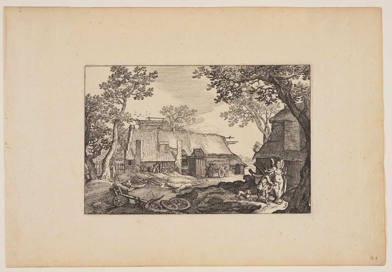Tobias och ängeln, från Landskap (Verscheyden aerdige Lanthuysen...) av Claes Jansz. Visscher