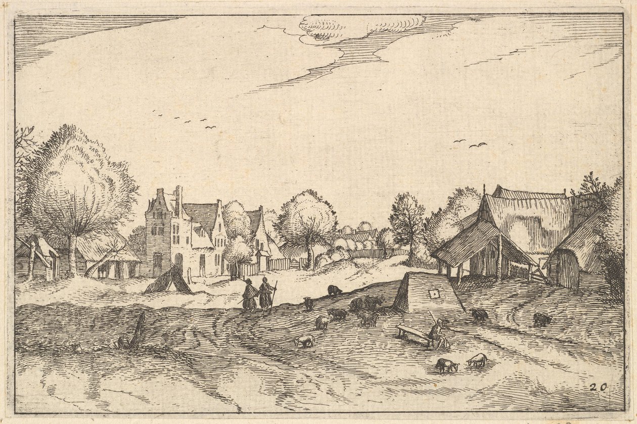 Village Road, skylt 20 från hertigdömet Brabant, ca. 1610 av Claes Jansz Visscher