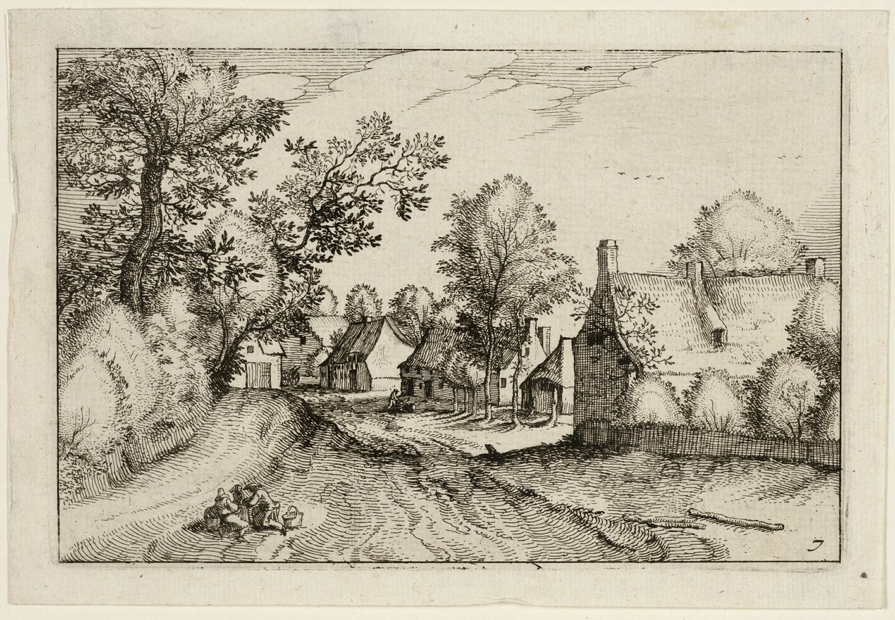 En byväg, plansch sju efter Bilder av gårdar, lanthus och rustika byar (Praediorum villarum et rusticarum casularum icones) av Claes Jansz. Visscher II