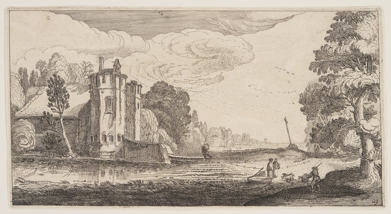 Lantgård med två sexkantiga torn, från Landskap (Playsante Lantschappen) av Claes Jansz. Visscher II