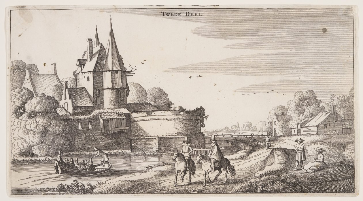 Landsväg längs en by med en bastion, från Landscapes (Playsante Lantschappen) av Claes Jansz. Visscher II