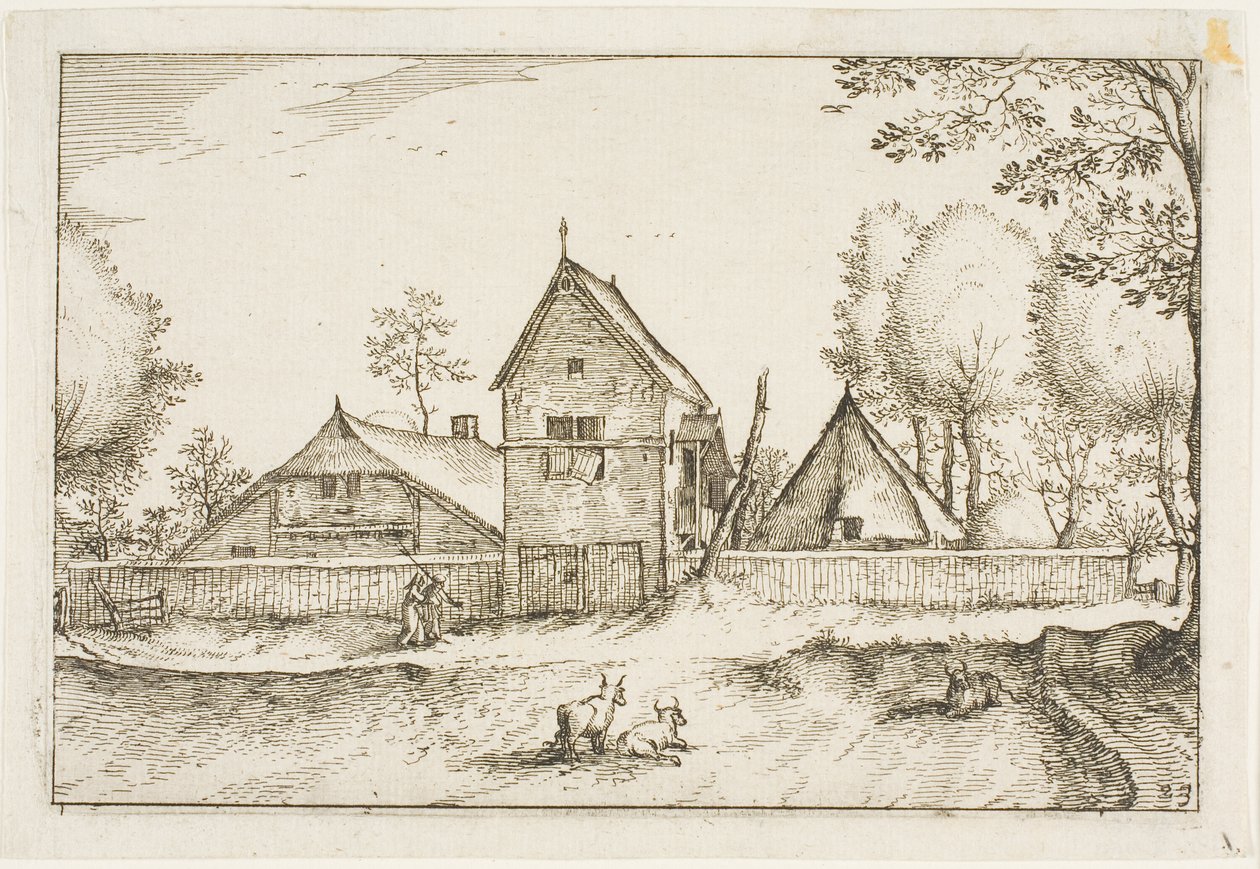 Stor muromgärdad gård, plansch 23 efter Bilder av gårdar, lanthus och rustika byar (Praediorum villarum et rusticarum casularum icones) av Claes Jansz. Visscher II