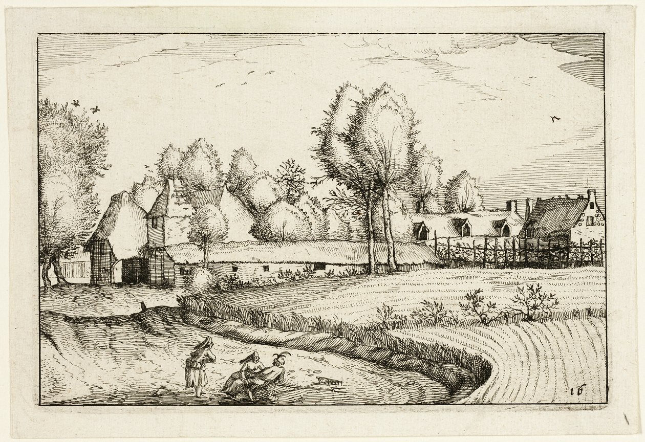 Väg längs en åker, plansch sexton efter Bilder av gårdar, lanthus och rustika byar (Praediorum villarum et rusticarum casularum icones) av Claes Jansz. Visscher II