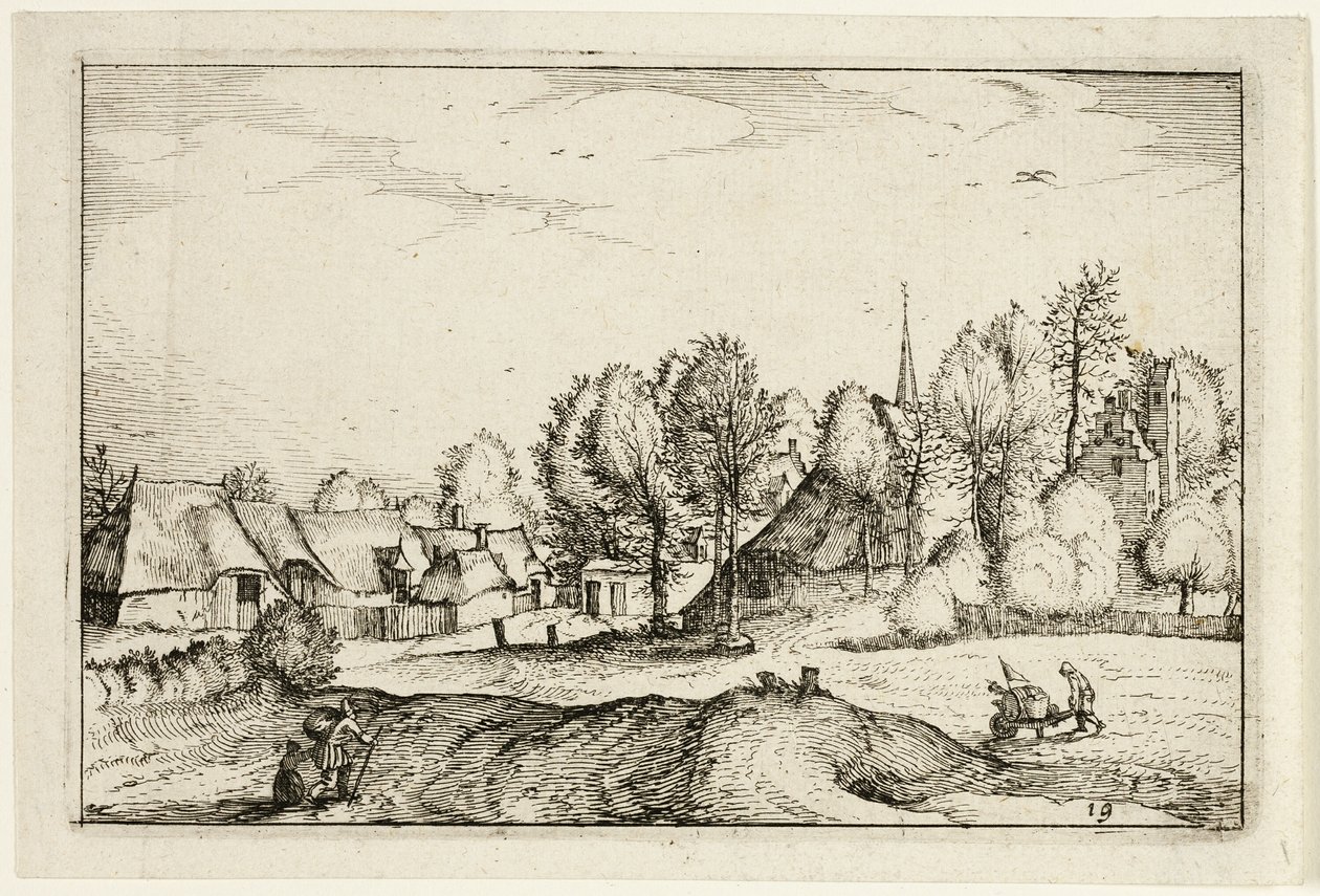 Vägen till en by, plansch nitton efter bilder av gårdar, lanthus och rustika byar (Praediorum villarum et rusticarum casularum icones) av Claes Jansz. Visscher II