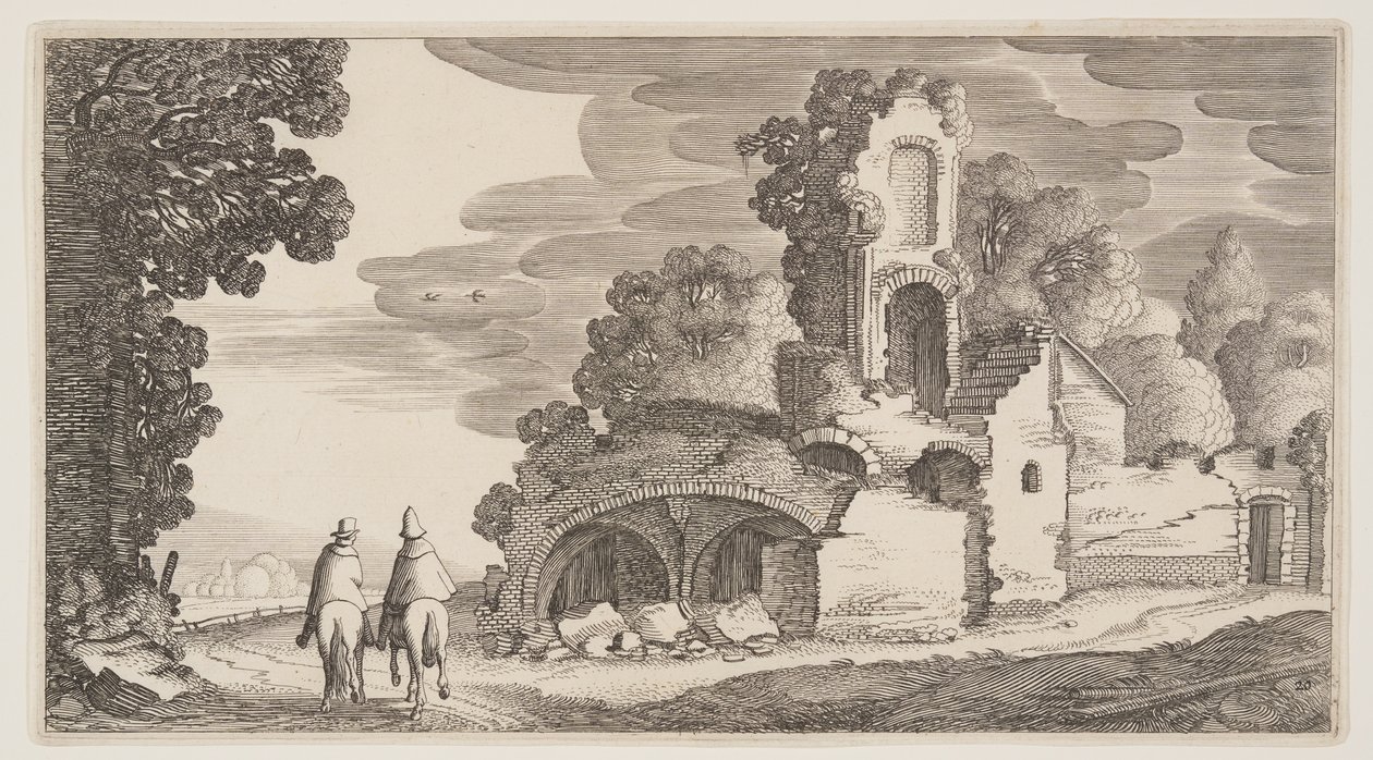 Ruiner längs en väg, från Landscapes (Playsante Lantschappen) av Claes Jansz. Visscher II
