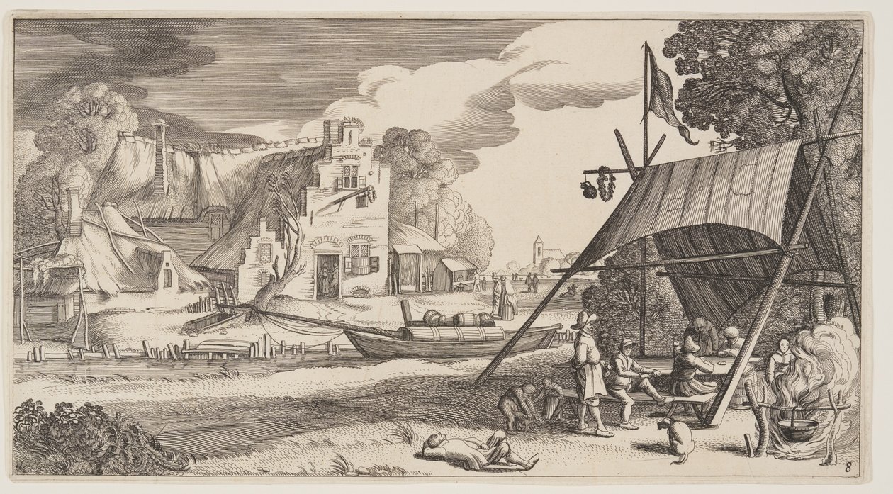 Tält med lantfolk, från Landscapes (Playsante Lantschappen) av Claes Jansz. Visscher II